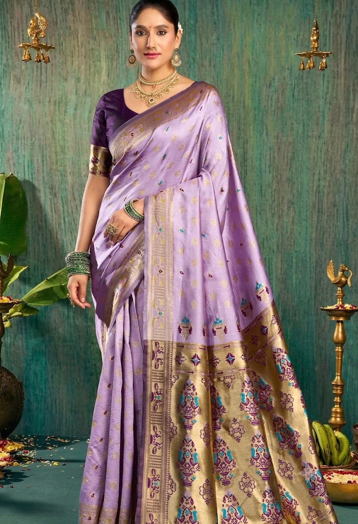 Enchanting Lavender Paithani Silk Saree with Rich Tissue Pallu