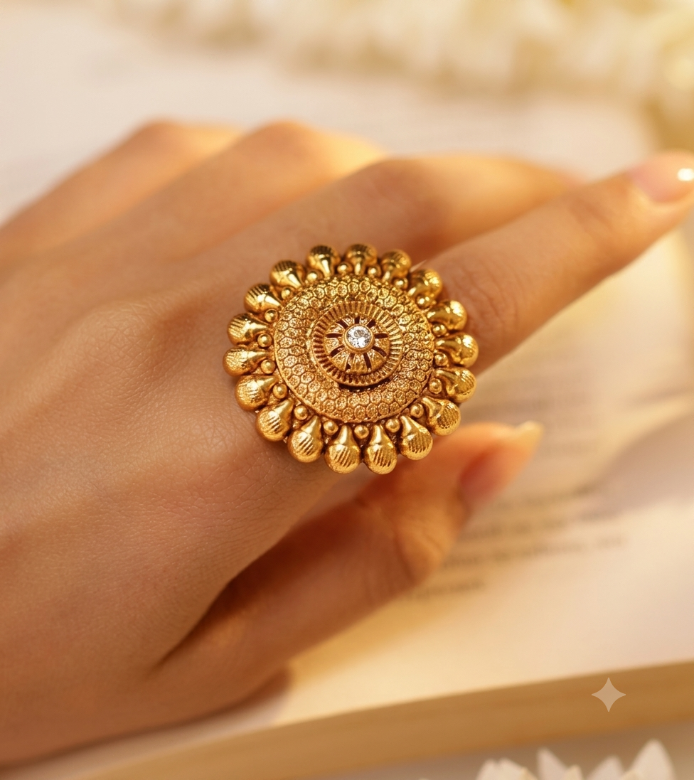 The Royal Sunburst Antique Gold Statement Ring