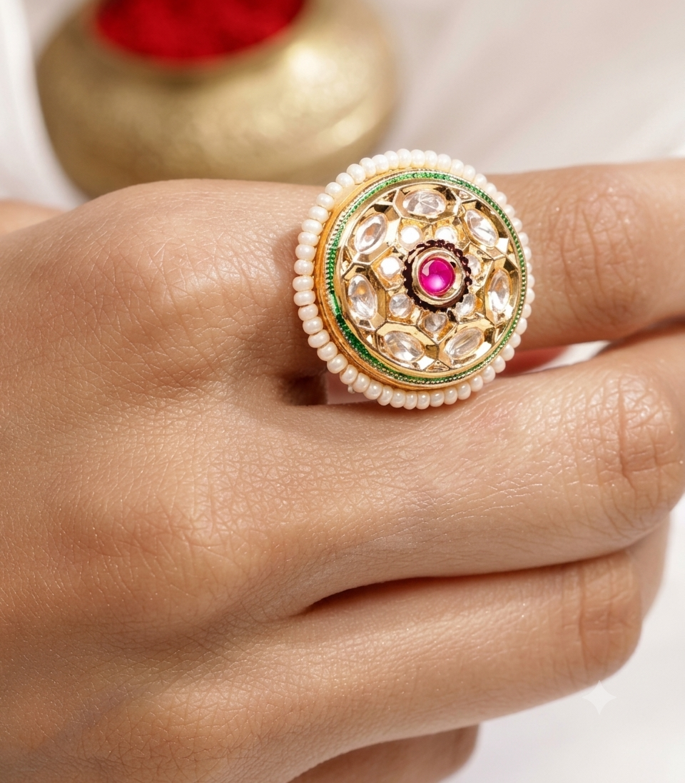 The Royal Kundan & Pearl Medallion Statement Ring