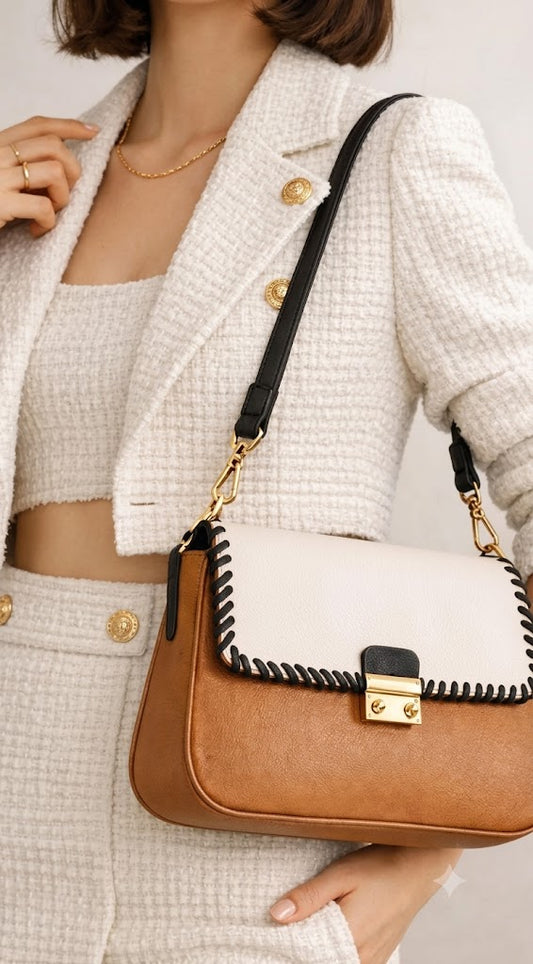 Artisanal Dual-Tone Whipstitch Shoulder Bag