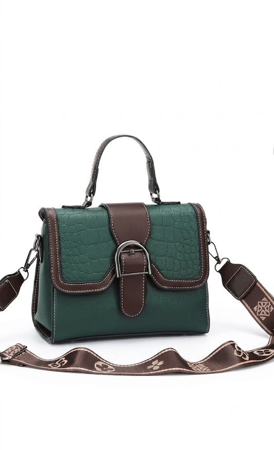 Emerald Croc-Embossed Saddle Satchel