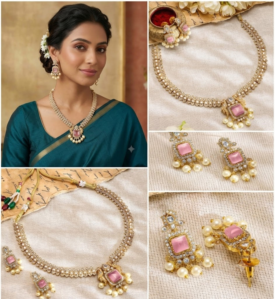 The Regal Rose Quartz & Polki Statement Set