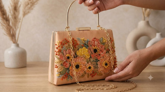 Blooming Elegance Hand-Embroidered Floral Clutch