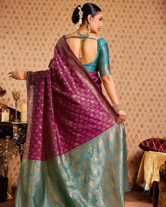 Royal Magenta & Peacock Blue Paithani Silk Saree