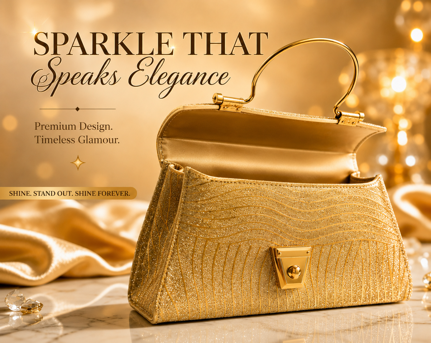 Golden Radiance Luxe Handbag – Sparkle That Speaks Elegance