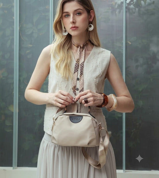 The Atula Minimalist Beige Crossbody Satchel