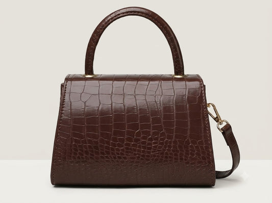 Classic Mocha Croc Top-Handle Bag