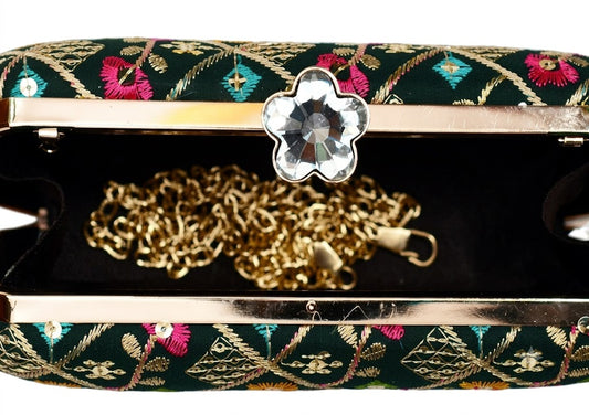 Midnight Charm Embroidered & Sequin Box Clutch