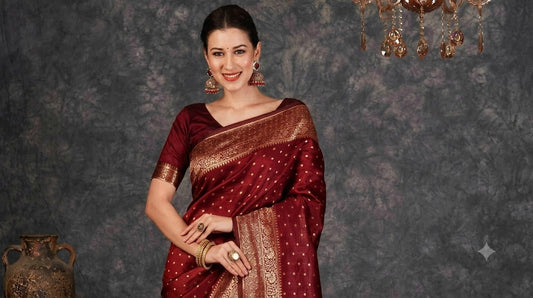 Opulent Maroon & Antique Gold Banarasi Silk Saree