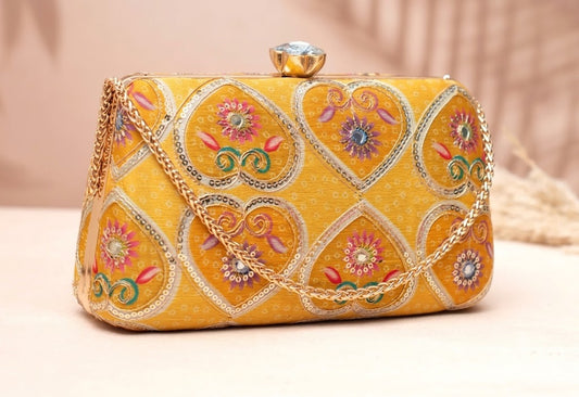 Golden Sunshine Embroidered Heart Clutch