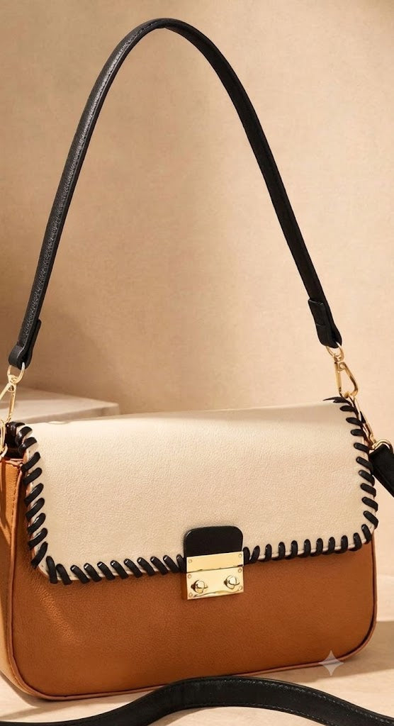 Artisanal Dual-Tone Whipstitch Shoulder Bag
