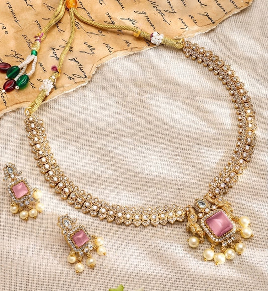 The Regal Rose Quartz & Polki Statement Set