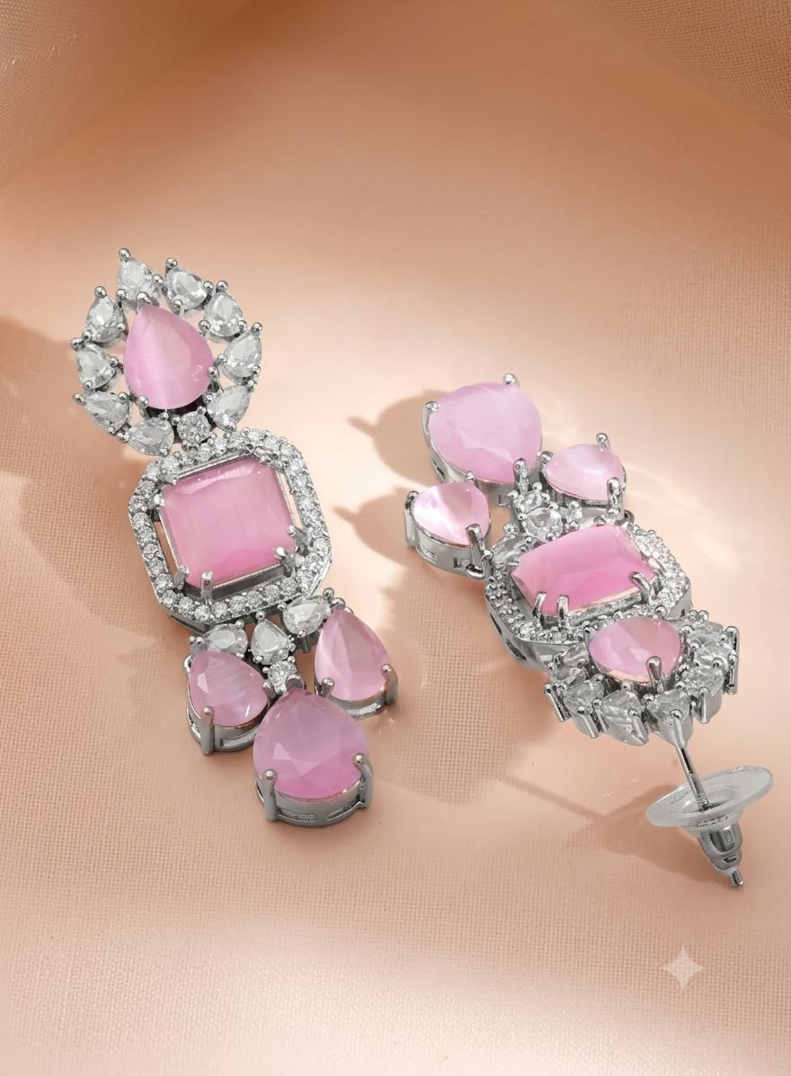 The Blush Radiance: Rose Quartz & Diamond-Tone Jewelry Set