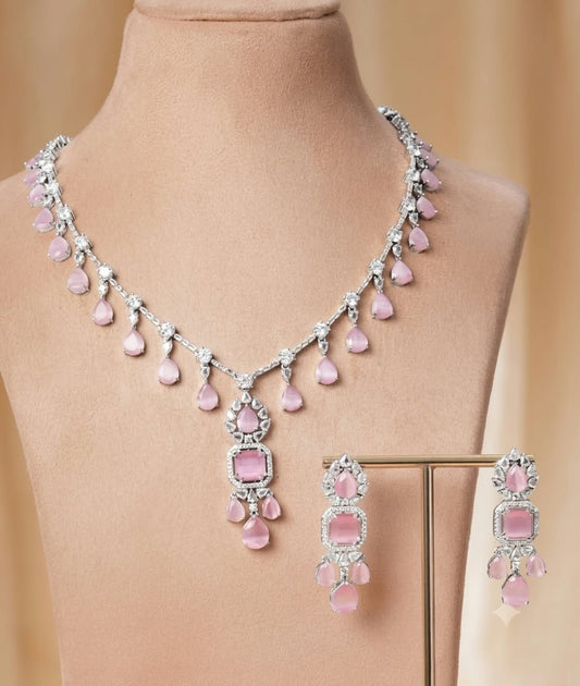 The Blush Radiance: Rose Quartz & Diamond-Tone Jewelry Set