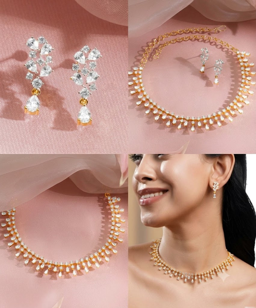The Celestial Cascade: Gold & Teardrop Crystal Jewelry Set