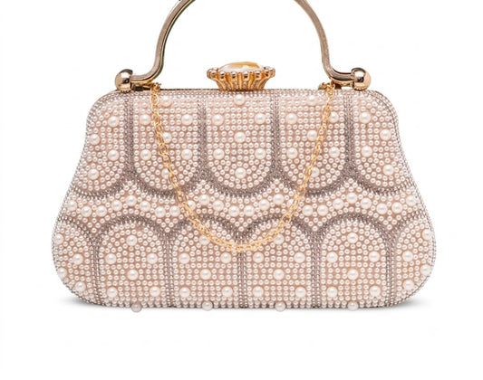 Pearlescent Opulence Embellished Frame Clutch