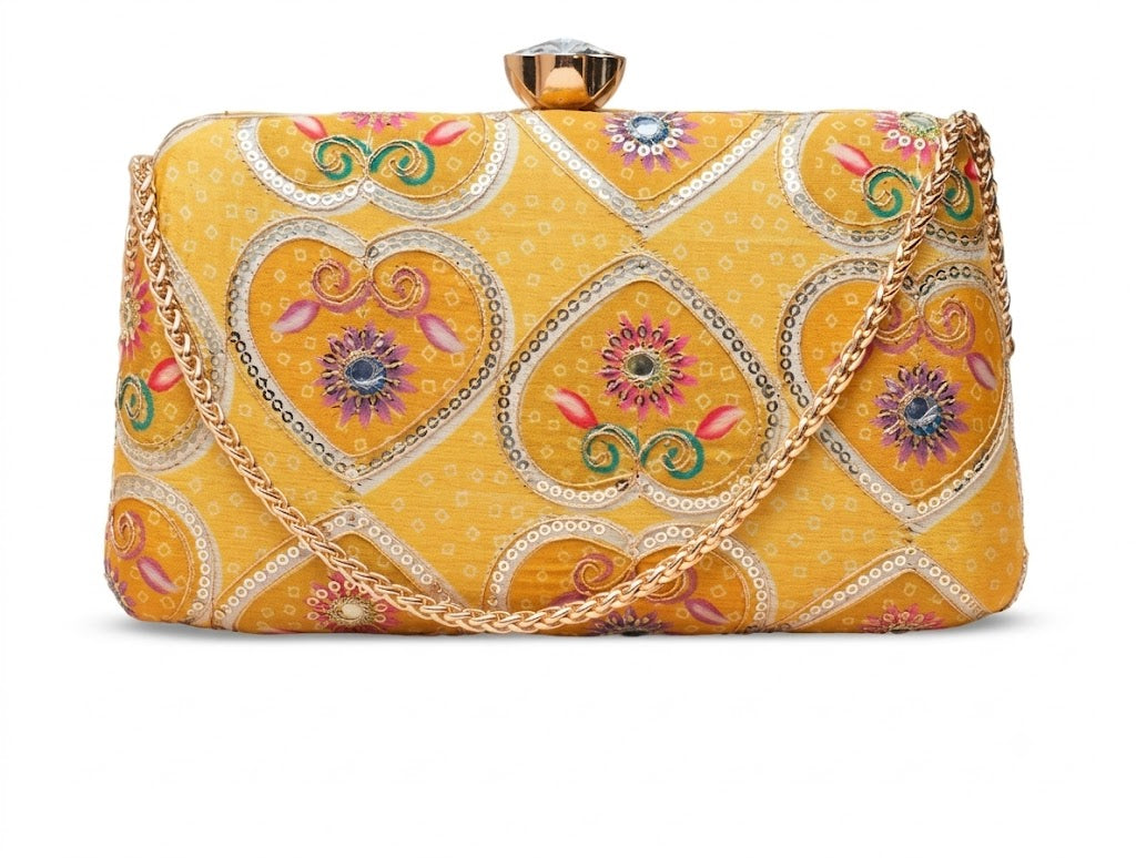 Golden Sunshine Embroidered Heart Clutch
