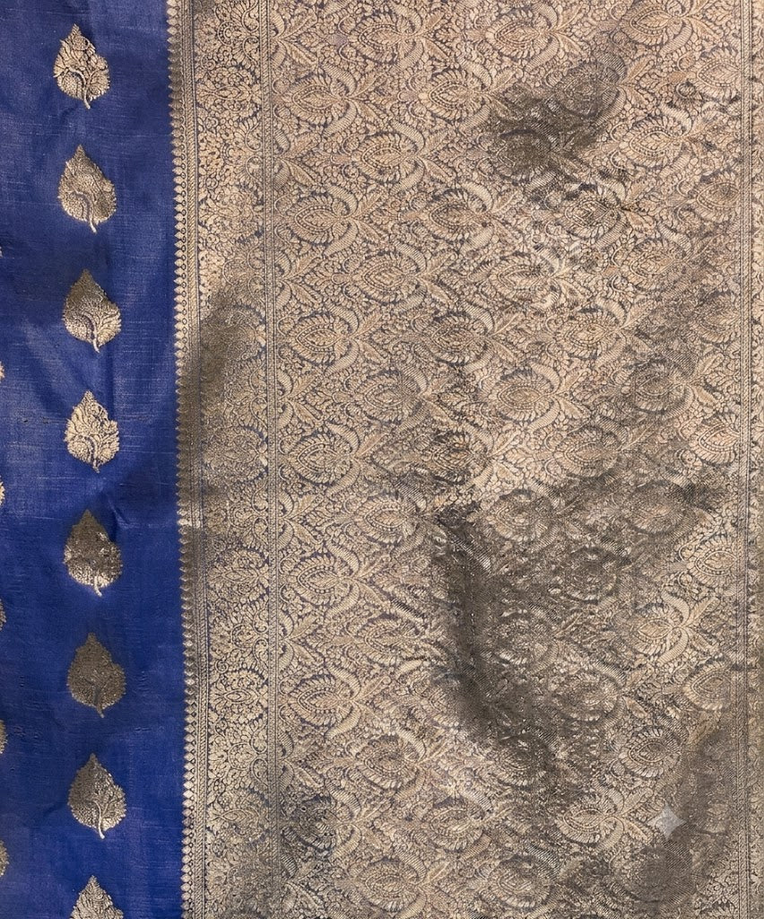 Vintage Glamour: Slate Blue Banarasi Silk Saree with Antique Zari