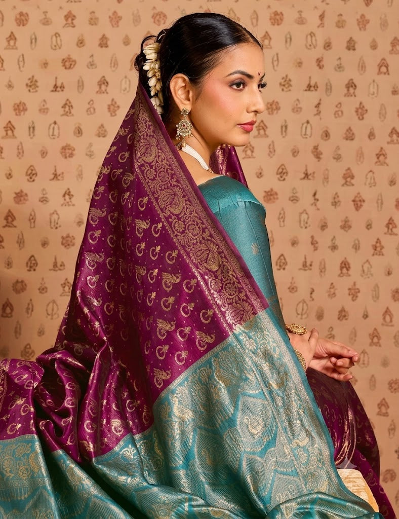 Royal Magenta & Peacock Blue Paithani Silk Saree