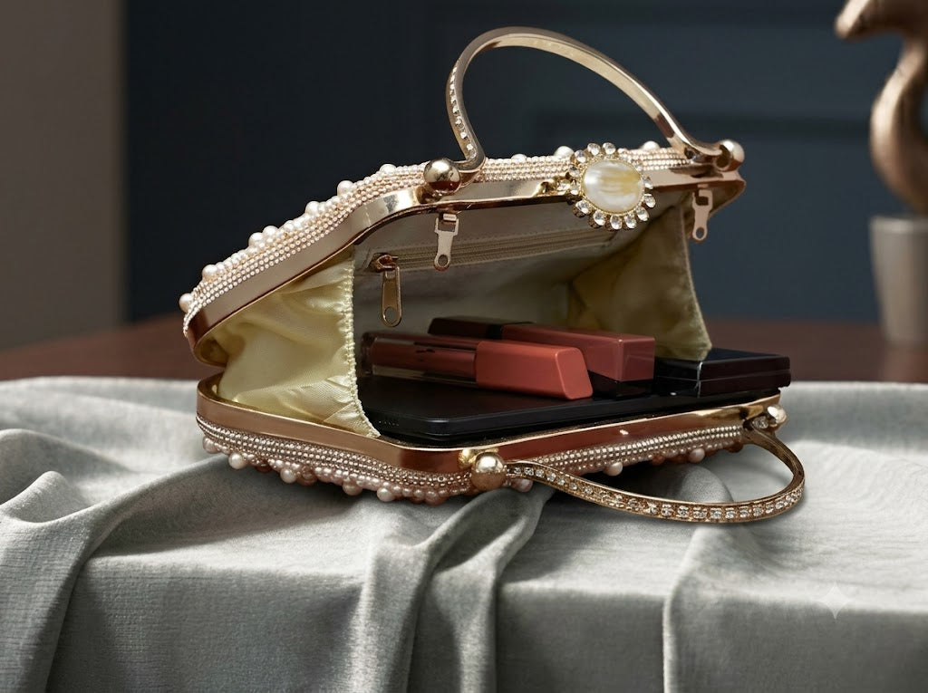 Pearlescent Opulence Embellished Frame Clutch