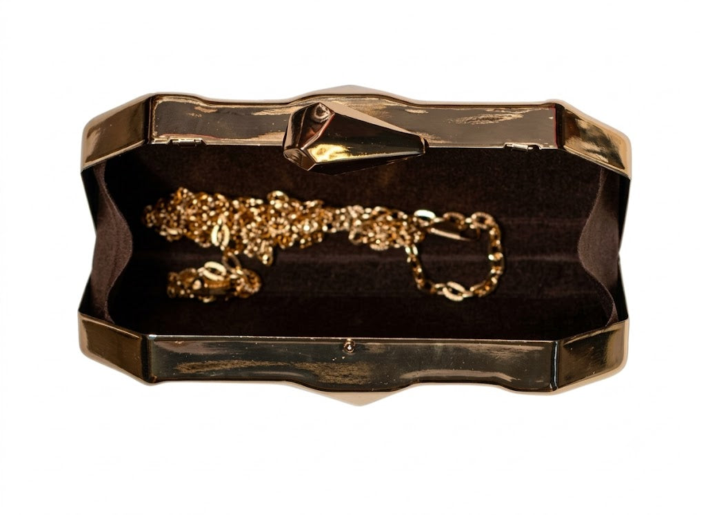 Sculpted Gold Geometric Hard-Shell Clutch
