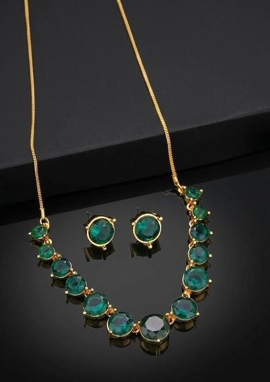 The Emerald Aura: Gold-Plated Round Gemstone Necklace Set