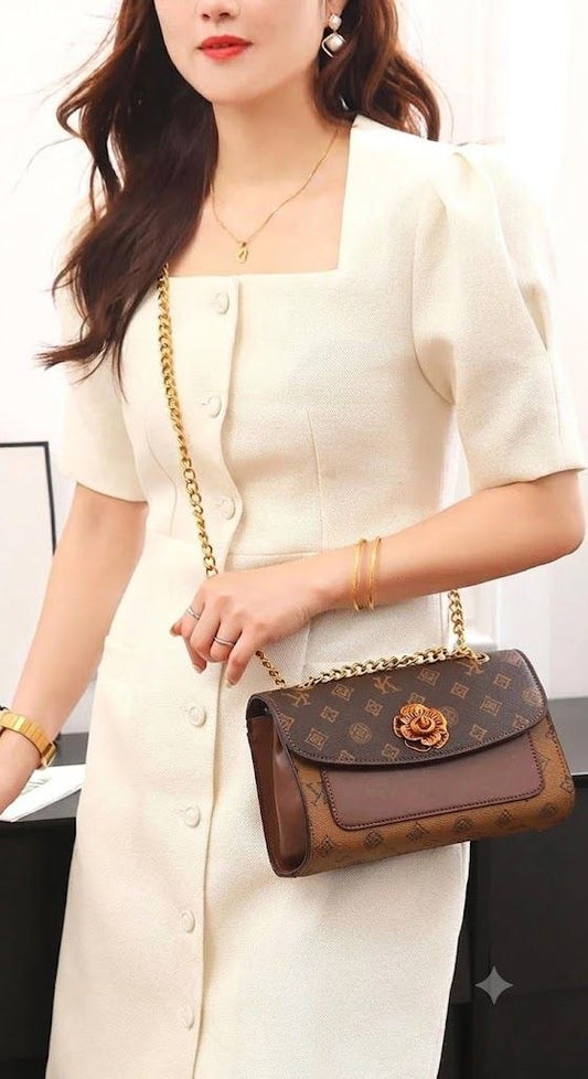 Golden Bloom Monogram Chain Shoulder Bag