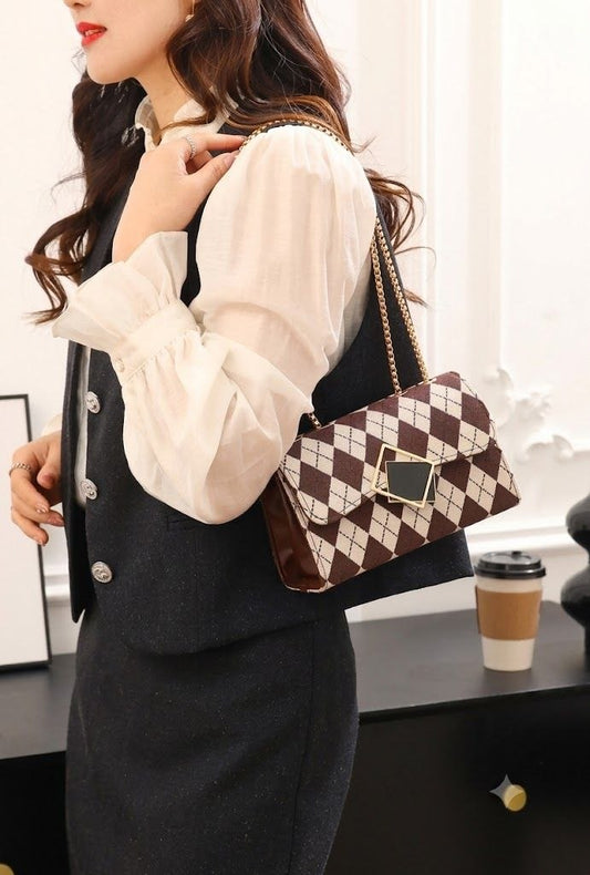Vintage Argyle Chain Shoulder Bag