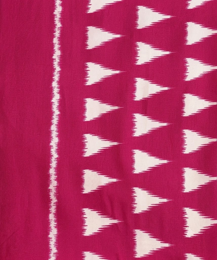 Navy Blue & Magenta Kalamkari Silk Saree with Geometric Ikat Borders