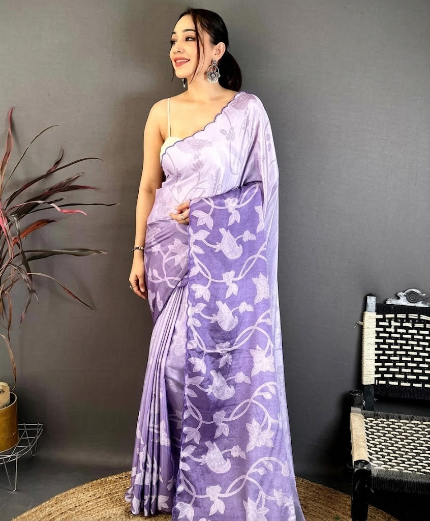 The Lavender Whisper Scallop Manipuri Silk Saree