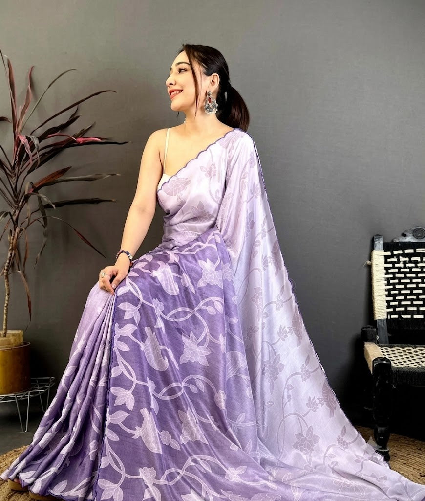 The Lavender Whisper Scallop Manipuri Silk Saree