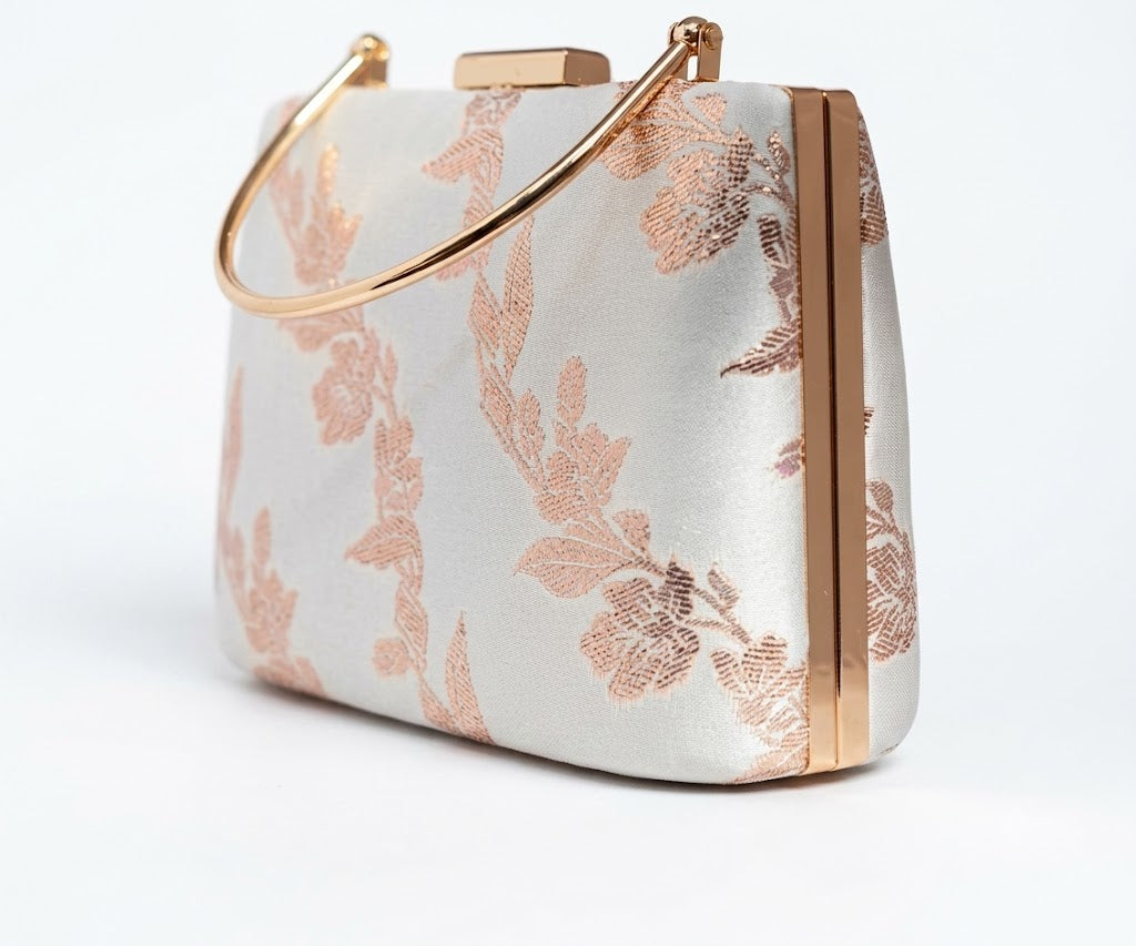 Opal Elegance Jacquard Floral Frame Clutch