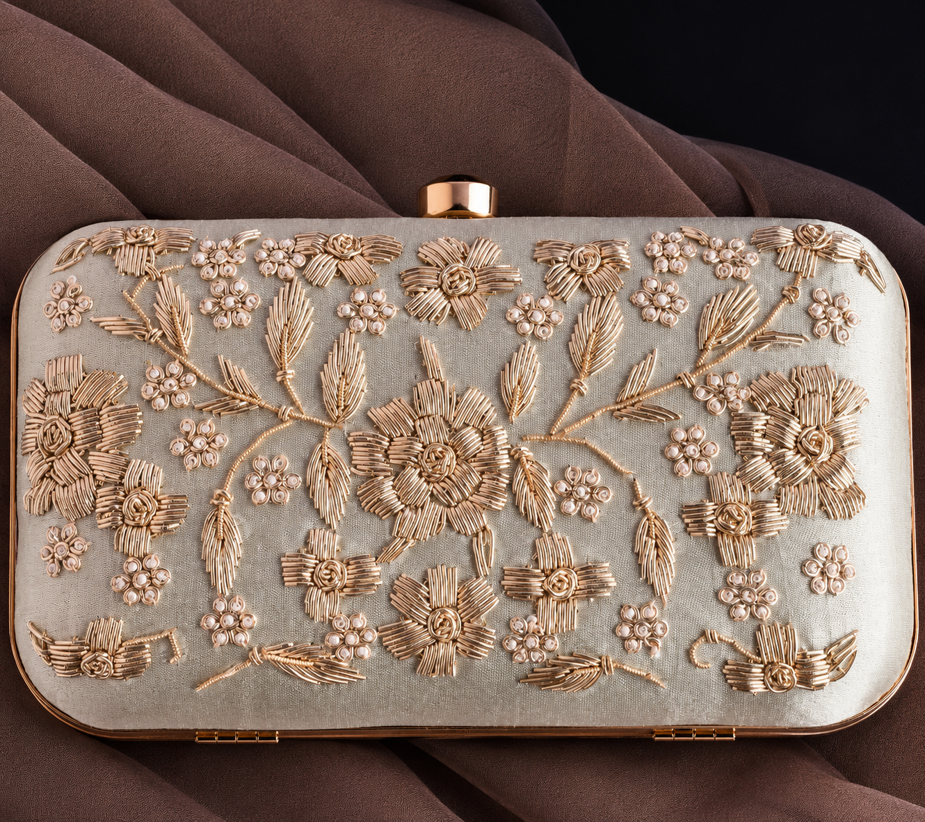 Royal Bloom Embroidered Luxe Clutch