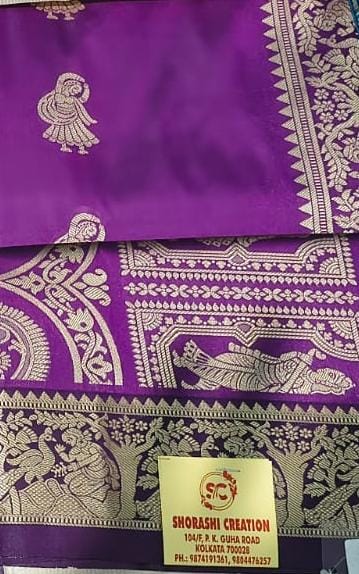 Royal Magenta Resham Baluchari Silk Saree with Antique Gold Weaves