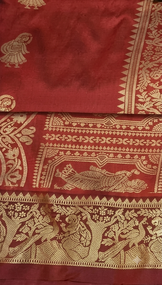 Legendary Loom: Classic Red & Gold Resham Baluchari