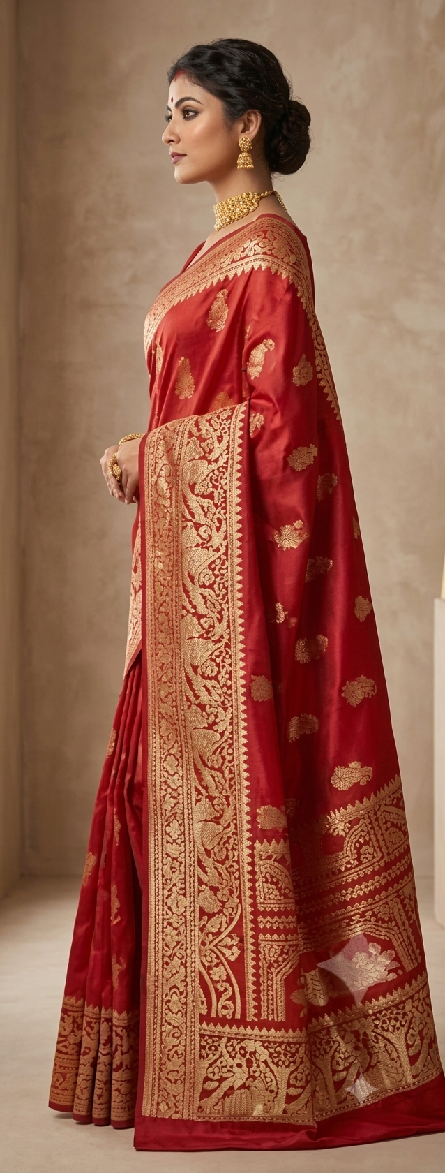 Legendary Loom: Classic Red & Gold Resham Baluchari