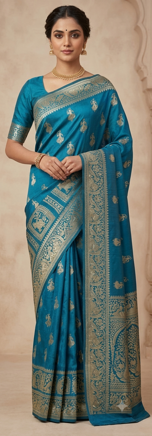 Azure Royalty — Exquisite Resham Baluchuri Saree