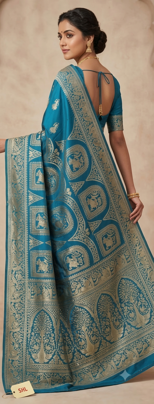 Azure Royalty — Exquisite Resham Baluchuri Saree