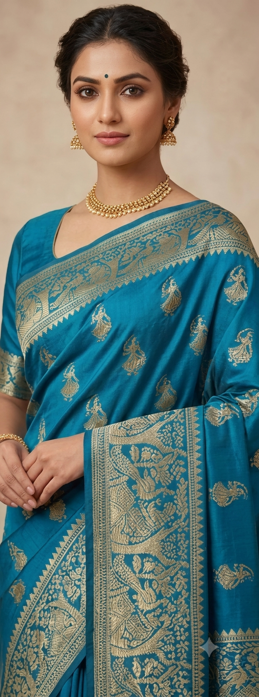 Azure Royalty — Exquisite Resham Baluchuri Saree