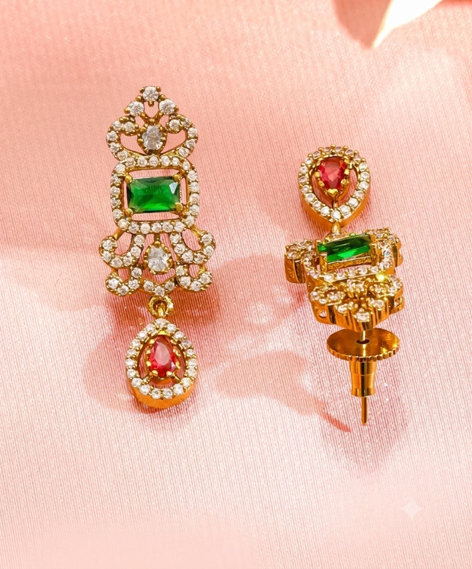 The Royal Emerald & Ruby Royal Peacock American Diamond Necklace Set