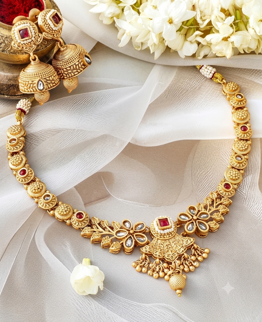 The Royal Temple Floral Gold Choker Set