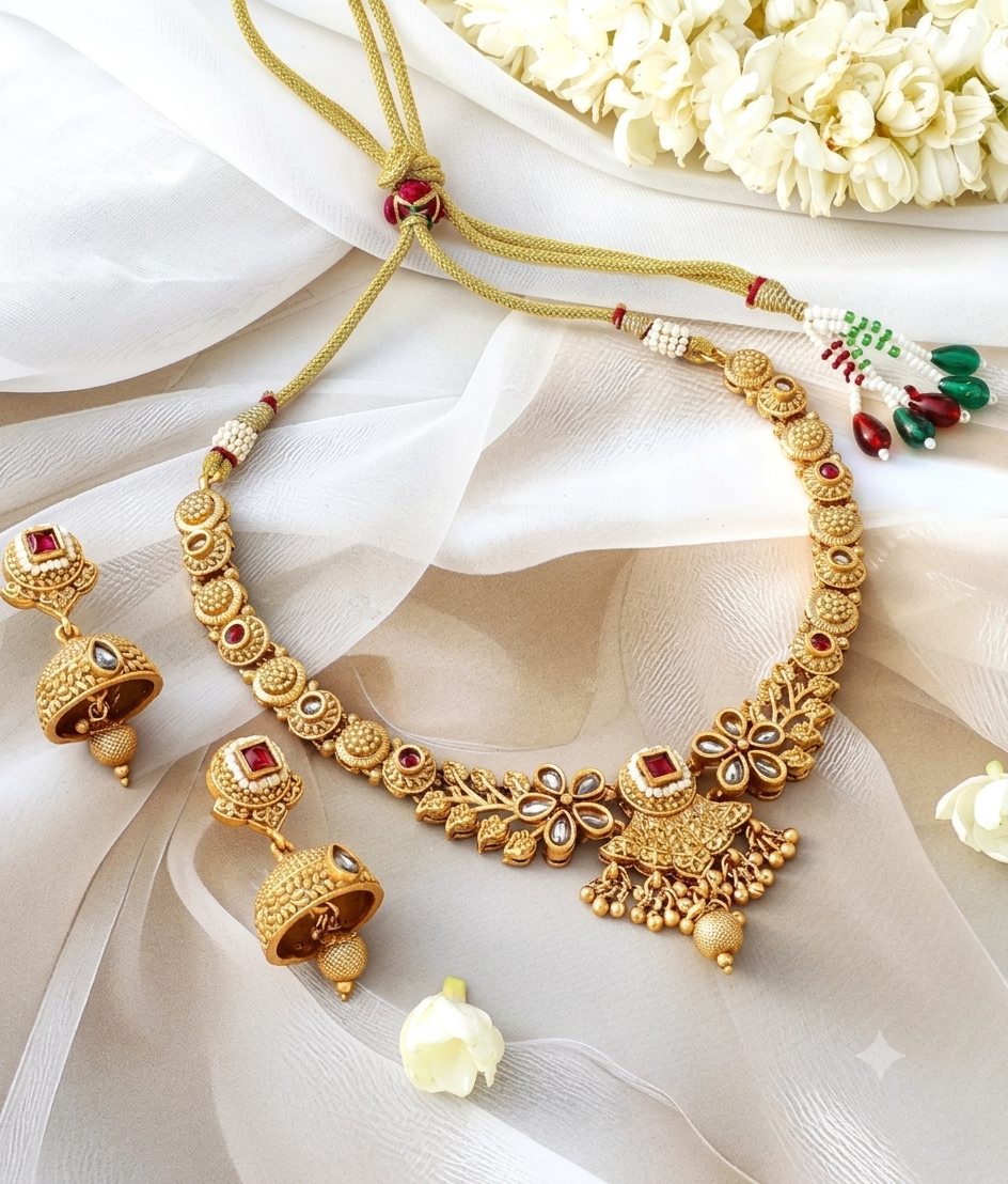 The Royal Temple Floral Gold Choker Set