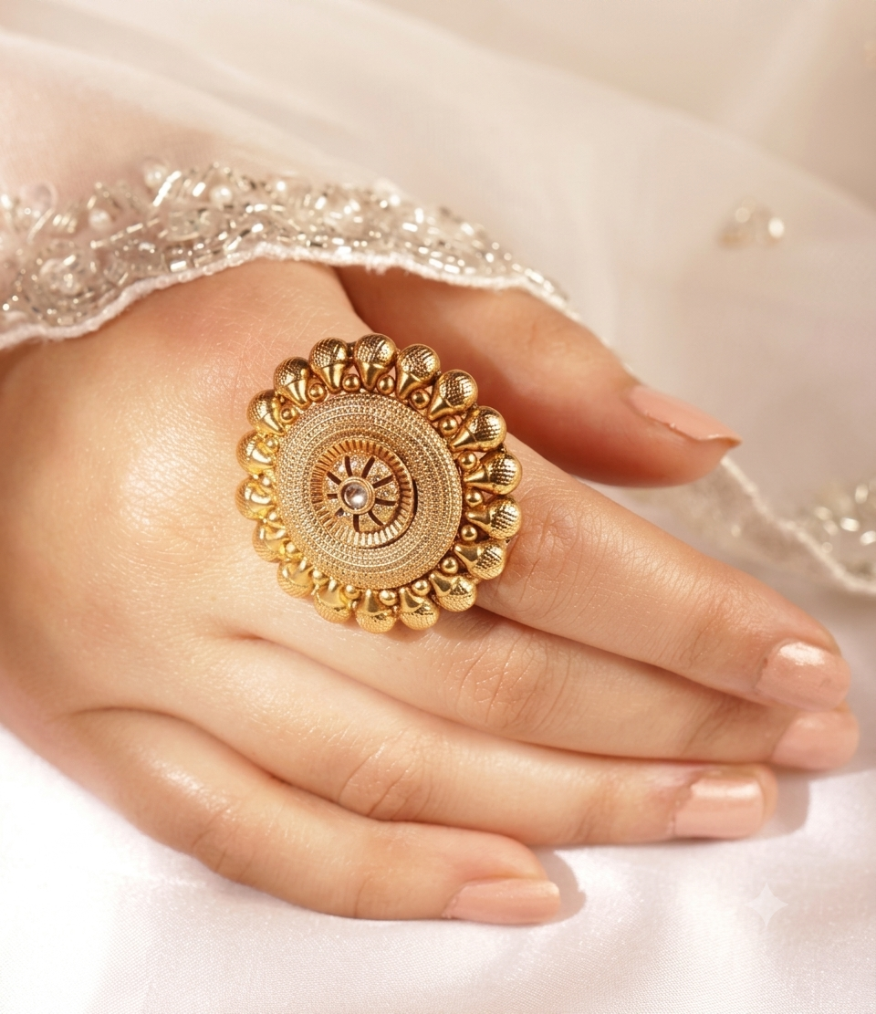 The Royal Sunburst Antique Gold Statement Ring