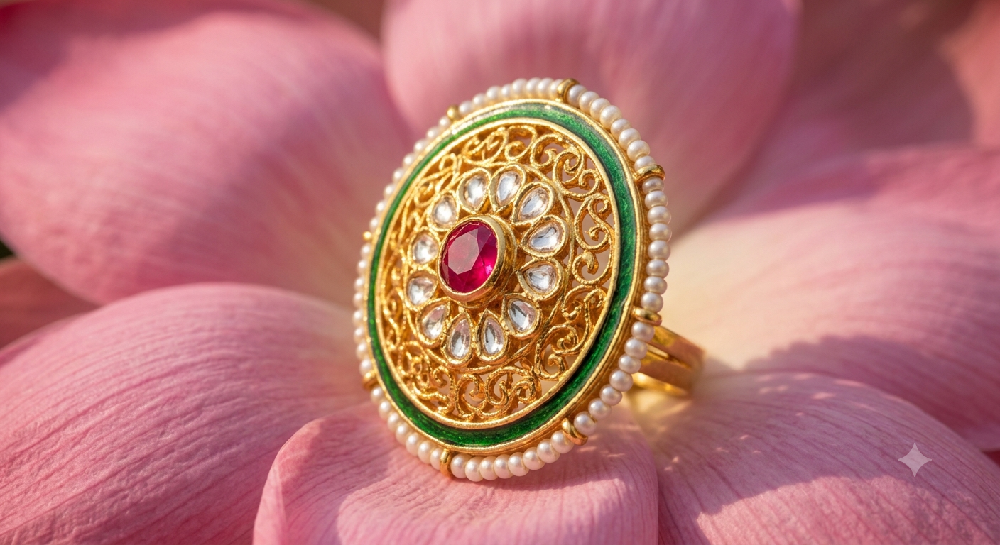 The Royal Kundan & Pearl Medallion Statement Ring