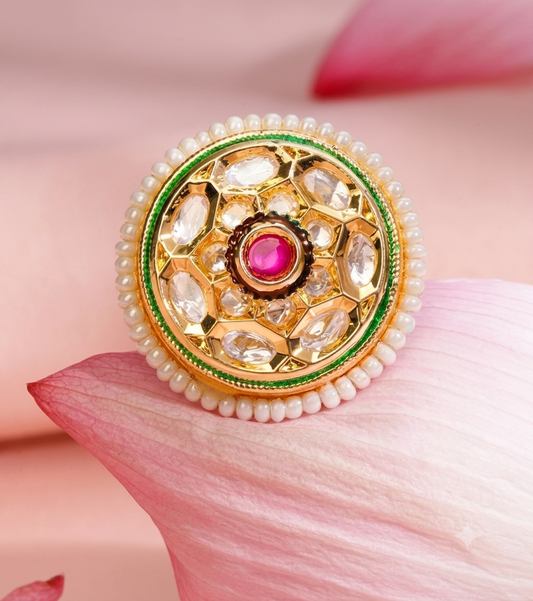 The Royal Kundan & Pearl Medallion Statement Ring