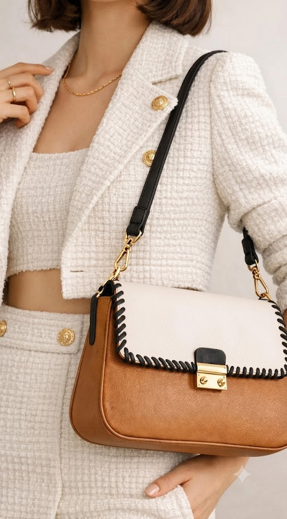 Artisanal Dual-Tone Whipstitch Shoulder Bag