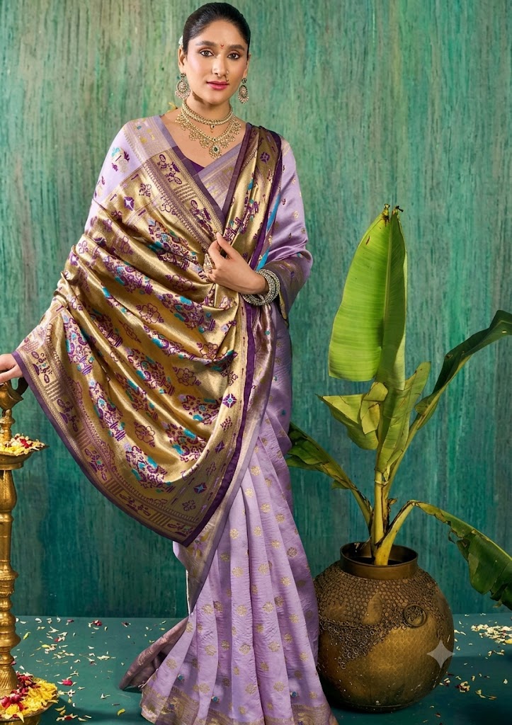 Enchanting Lavender Paithani Silk Saree with Rich Tissue Pallu