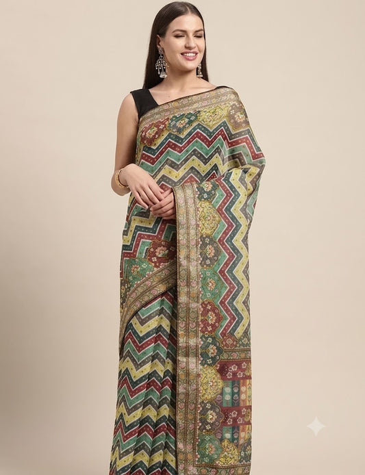 The Chevron Harmony Kalamkari Linen Saree