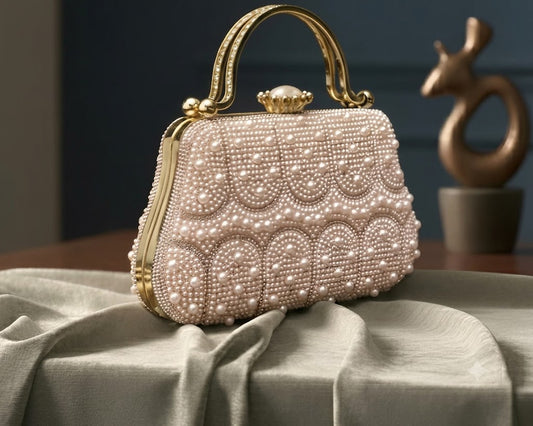 Pearlescent Opulence Embellished Frame Clutch