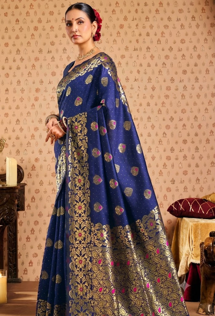 Royal Blue & Gold Banarasi Silk Saree with Meenakari Accents
